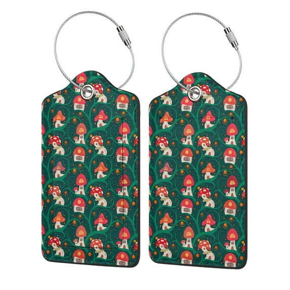 Naloa Mushroom House Luggage Tag for Suitcase Leather Baggage Tag with Stainless Steel Loop Privacy Cover for Women Men Girls-1