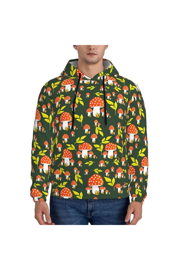 Mushroom Leaf Men's Casual Hooded Collar Drawstring Hoodies Pullover Sweatshirts Casual Long Sleeve Shirts-3X-Large