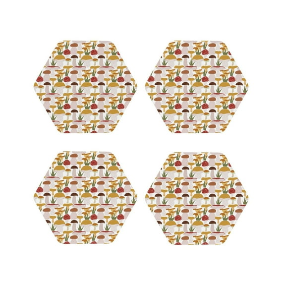 Naloa Mushroom Leather Coasters for Drinks, Durable Drink Coasters 4 Set for Tabletop Protection, Luxurious Home Décor and Housewarming Gift ( {designName})Hexagon