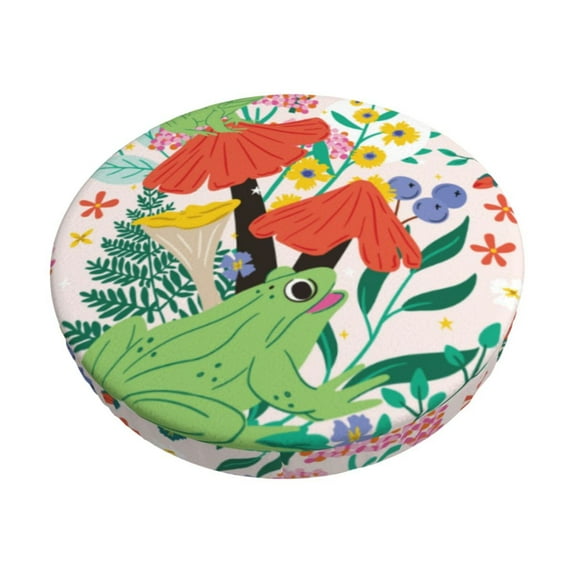 Naloa Mushroom and Frogs Round Bar Stool Cushion Cover 12-14 inch, Fits Kitchen, Office, Restaurant Chairs - 13 inch