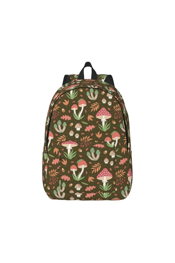 Mushrooms And Autumn Leaves Canvas Backpack for Men Women Rucksack Casual Travel Daypack College Tote Satchel Bookbag for Teens-Medium