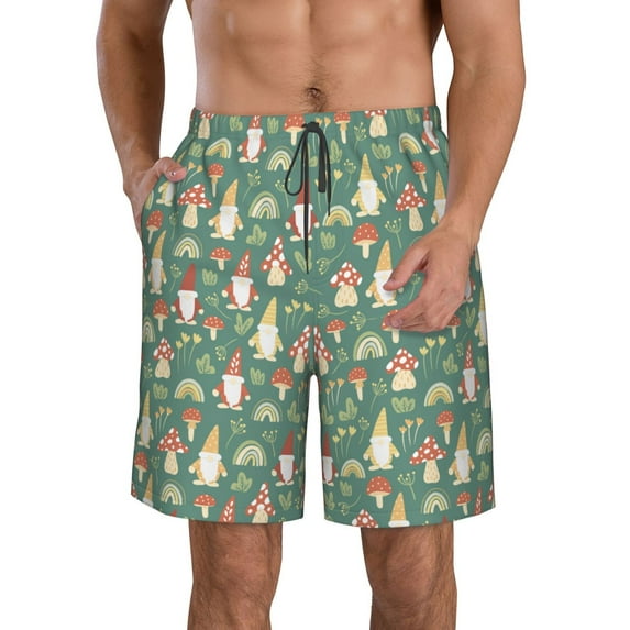 Naloa Mushrooms Gnome Men's Beach Shorts, Surfing shorts, Swim trunks, Quick Dry Swim Trunks for Surfing Beach Fun - X-Large