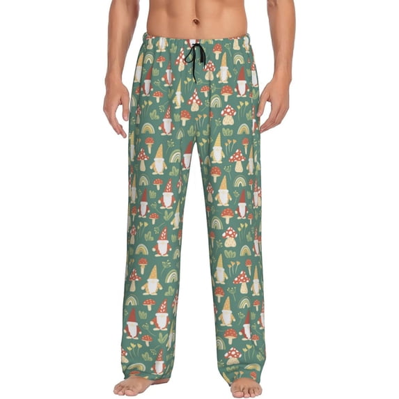 Naloa Mushrooms Gnome Pajama Pants Men, PJ Bottoms, Sleep & Lounge Pants-Large