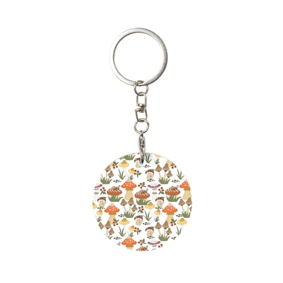 Naloa Mushrooms Print Round Keychain Keychain Key Ring, Key Tag, Key Chain Bulk for Gift Accessories (Round)