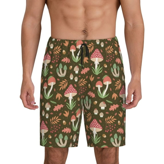 Naloa Mushrooms and Autumn Men's Short Pajama Pants, Lounge Comfort Shorts with Elasticized Waistband and Side Pockets - Small