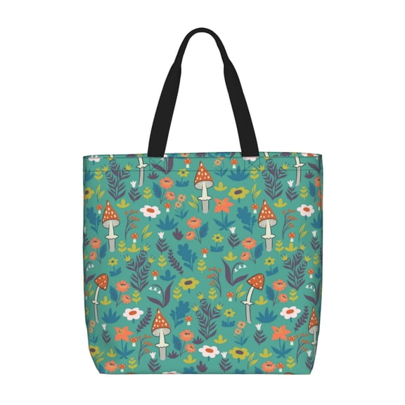 Naloa Mushrooms and Flowers Tote Bag for Women, Foldable Tote Bag With Zipper, Large Shoulder Bag, Top Handle Handbag for Travel, Work, Shopping