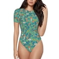thumbnail image 1 of Naloa Mushrooms and Flowers Women's Short-Sleeved Onesie, One-Piece Swimsuit for Parties, dates, clubs - Large, 1 of 9