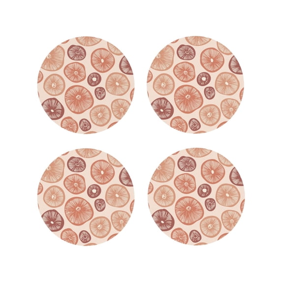 Naloa Mushrooms2 Leather Coasters for Drinks, Durable Drink Coasters 4 Set for Tabletop Protection, Luxurious Home Décor and Housewarming Gift ( {designName})Round Shape