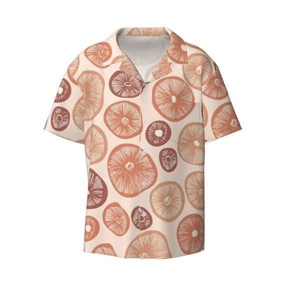 Naloa Mushrooms2 Men's Loose Fit Cuban Collar Short-Sleeve Shirt with Button-down and Chest Pocket for Everyday Wear Outings - XX-Large