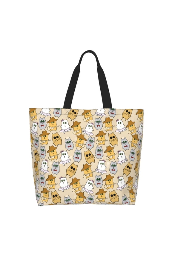 Music Dancing Cat Tote Bag for Women Large Capacity Shoulder Bag for College Work Travel Shopping