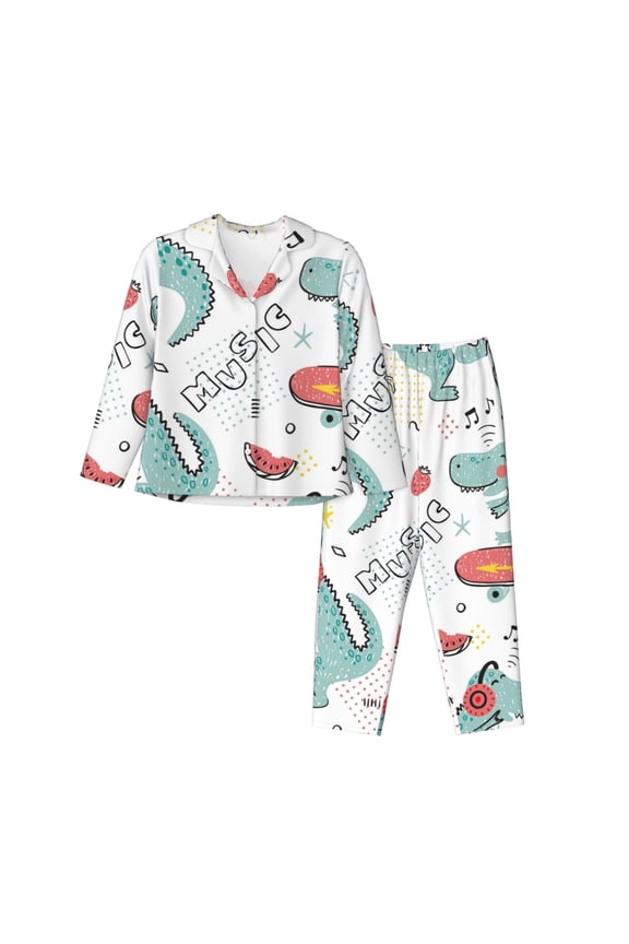 Music Lover Dinosaur Pajamas for Women Set, Womens Pajama Sets, Lounge Sets for Women, 2pjs for Women-Medium