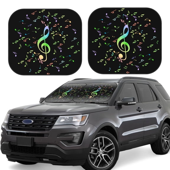 Naloa Music Notes Print 2-Piece Windshield Sunshade,Foldable Car Front Window Sun Shades,for Most Sedans SUV Truck-Large