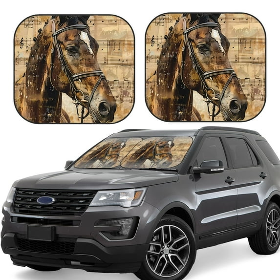 Naloa Musical Horse Vintage Collage Print 2-Piece Windshield Sunshade,Foldable Car Front Window Sun Shades,for Most Sedans SUV Truck-Large