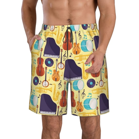 Naloa Musical Instruments Men's Beach Shorts, Surfing shorts, Swim trunks, Quick Dry Swim Trunks for Surfing Beach Fun - Large