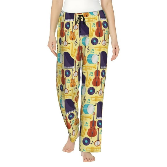 Naloa Musical Instruments Print Women’s Ultra-Soft Comfy Pajama Lounge Pants with Pockets & Drawstring