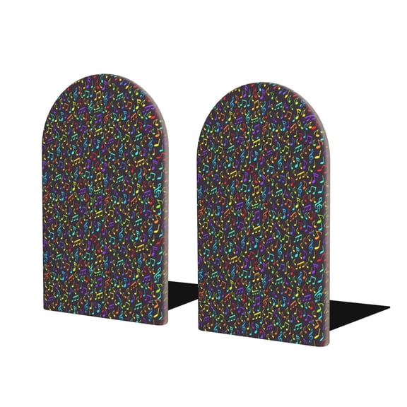 Naloa Musical Notes Wood Non-Skid Bookend for Shelves,Book Ends for Heavy Books, Book Stand for CDs,1 Pair