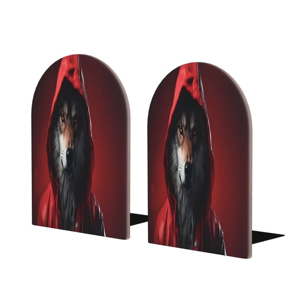 Naloa Mysterious Hooded Wolf 2 Pcs Bookend Large Capacity Office Book Ends for Home Office Library School Study Decoration