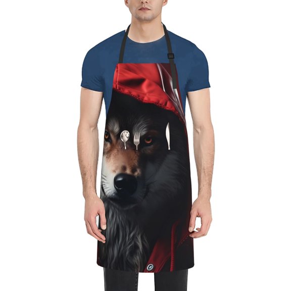 Naloa Mysterious Hooded Wolf Apron Kitchen Aprons with Pockets for Women Men Chef