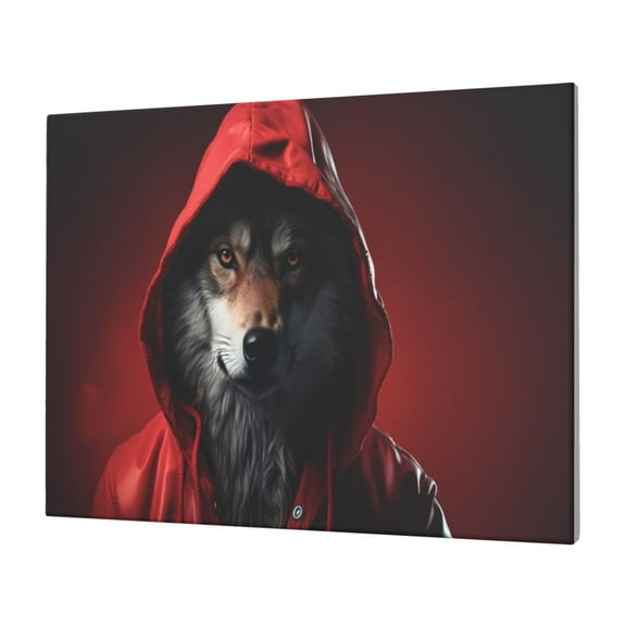 Naloa Mysterious Hooded Wolf Print Canvas Picture,Wall Pictures, Modern Decorative Poster,Art Prints for Bedroom, Toilet, 40 x 30 cm, Built-in Wooden Frame