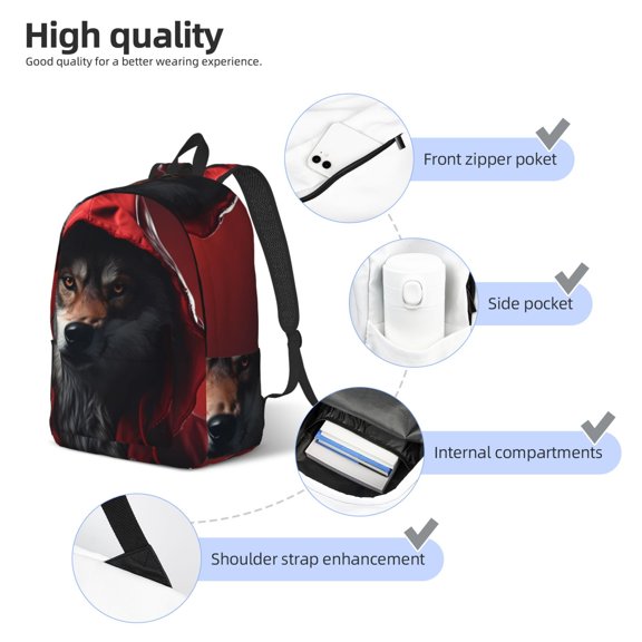 Naloa Mysterious Hooded Wolf Print Durable Canvas College Rucksack,Laptop Excursion Backpack,Travel Notebook School Backpack,Bookbag For Men Women