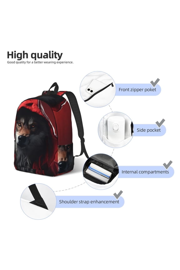 Mysterious Hooded Wolf Print Durable Canvas College Rucksack,Laptop Excursion Backpack,Travel Notebook School Backpack,Bookbag For Men Women