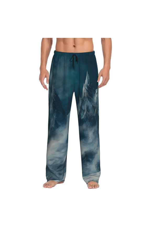Mysterious Moonlit Mountains Pajama Pants Men, PJ Bottoms, Sleep & Lounge Pants-Small