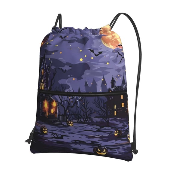 Naloa Mystery House Halloween Night Drawstring Backpack String Bag Cinch Water Resistant for Gym Shopping Sport Yoga