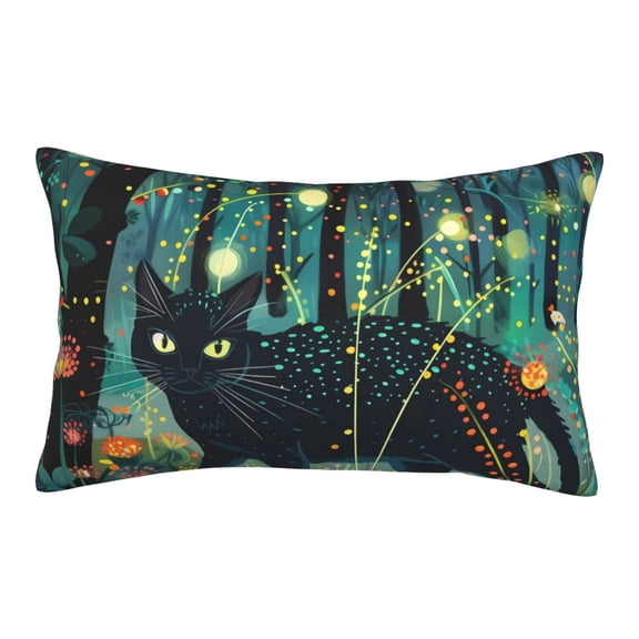 Naloa Mystical Black Cat Fireflies Pillowcase, Throw Pillowcase, Wrinkle-Free, Stain-Resistant with Hidden Zipper for Bedroom Sofa-14"x20"