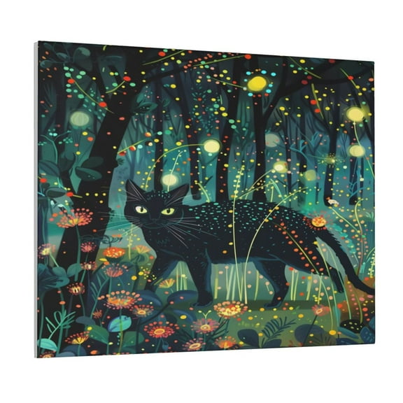 Naloa Mystical Black Cat Fireflies Print Canvas Bathroom Wall Art,Bathroom Wall Art Decoration, Canvas Poster Prints,Decorative Paintings for Living Room, Bathroom, Kids Room