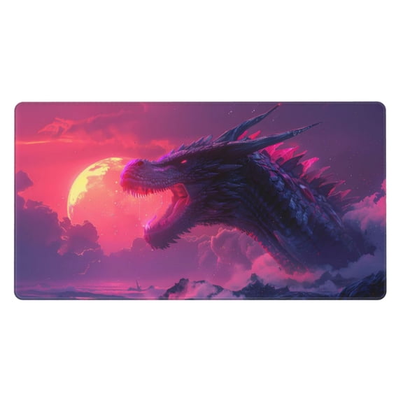 Naloa Mystical Dragon Under Moon Gaming Mouse Pad Large Mouse Mat Long Extended Desk Pad Non-Slip Rubber Mice Pads Stitched Edges Thin Pad (16x29.5 Inch)