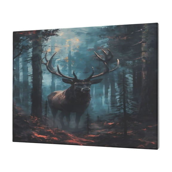 Naloa Mystical Forest Elk Print Canvas Picture,Wall Pictures, Modern Decorative Poster,Art Prints for Bedroom, Toilet, 40 x 30 cm, Built-in Wooden Frame