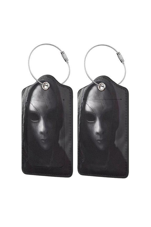 Mystical Masked Figure Monochrome Luggage Tag for Suitcase Leather Baggage Tag with Stainless Steel Loop Privacy Cover for Women Men Girls-1