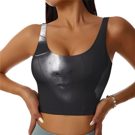 Naloa Mystical Masked Figure Monochrome Sports Bras for Women,Sports Bras for Women High Support with Removable Pads-XX-Large