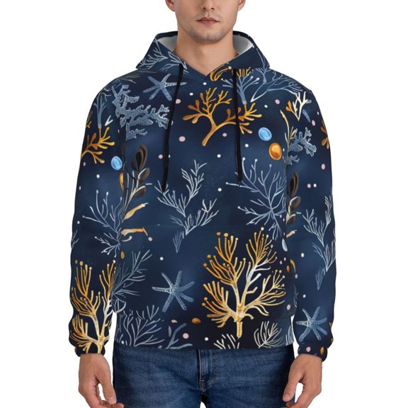 Naloa Mystical Underwater Coral Scene Men's Casual Hooded Collar Drawstring Hoodies Pullover Sweatshirts Casual Long Sleeve Shirts-3X-Large