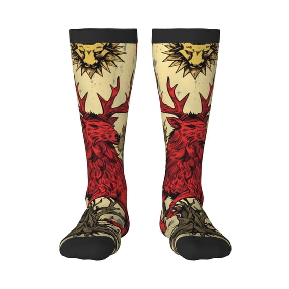 Naloa Mythical Red Stag Illustration Knee Socks, High Socks Long Stretchy Sock Women Knee High Stocking, Long Socks for Women