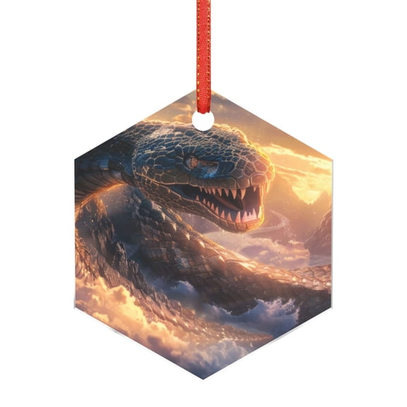 Naloa Mythical Serpent Mountain Sunrise Acrylic Santa Tree Decorations Christmas Hanging Pendant for Christmas Winter New Year Party Hanging Decorations-Hexagon
