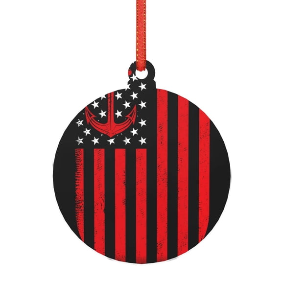 Naloa Nautical American Flag Acrylic Santa Tree Decorations Christmas Hanging Pendant for Christmas Winter New Year Party Hanging Decorations-Round Shape