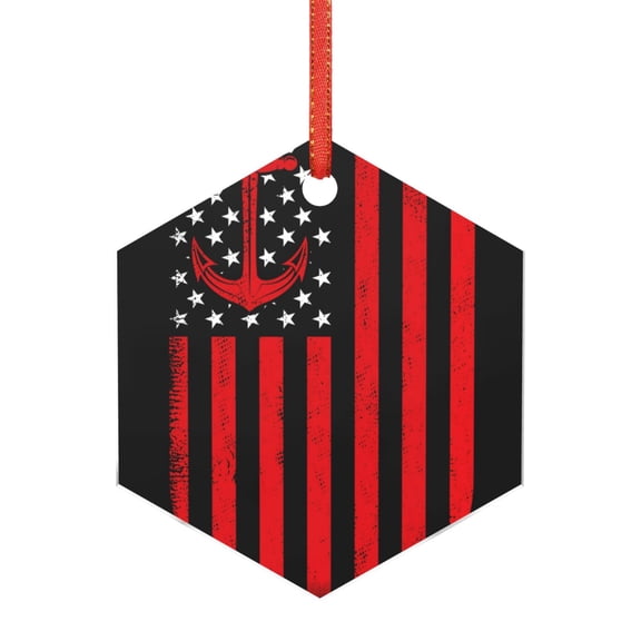 Naloa Nautical American Flag Acrylic Santa Tree Decorations Christmas Hanging Pendant for Christmas Winter New Year Party Hanging Decorations-Hexagon