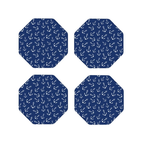 Naloa Nautical Anchors Leather Coasters for Drinks, Durable Drink Coasters 4 Set for Tabletop Protection, Luxurious Home Décor and Housewarming Gift ( {designName})Octagon