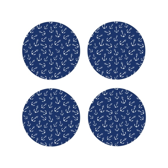 Naloa Nautical Anchors Leather Coasters for Drinks, Durable Drink Coasters 4 Set for Tabletop Protection, Luxurious Home Décor and Housewarming Gift ( {designName})Round Shape