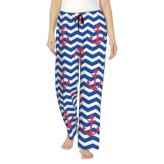 Naloa Nautical Anchors Print Women’s Ultra-Soft Comfy Pajama Lounge Pants with Pockets & Drawstring
