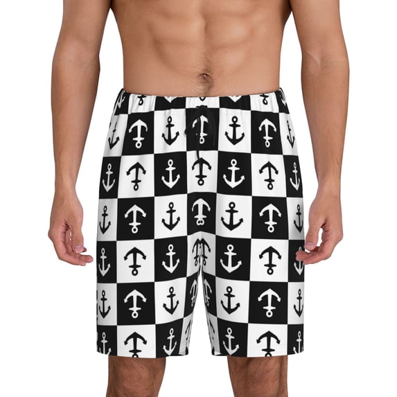 Naloa Nautical Anchors1 Men's Short Pajama Pants, Lounge Comfort Shorts with Elasticized Waistband and Side Pockets - 3X-Large