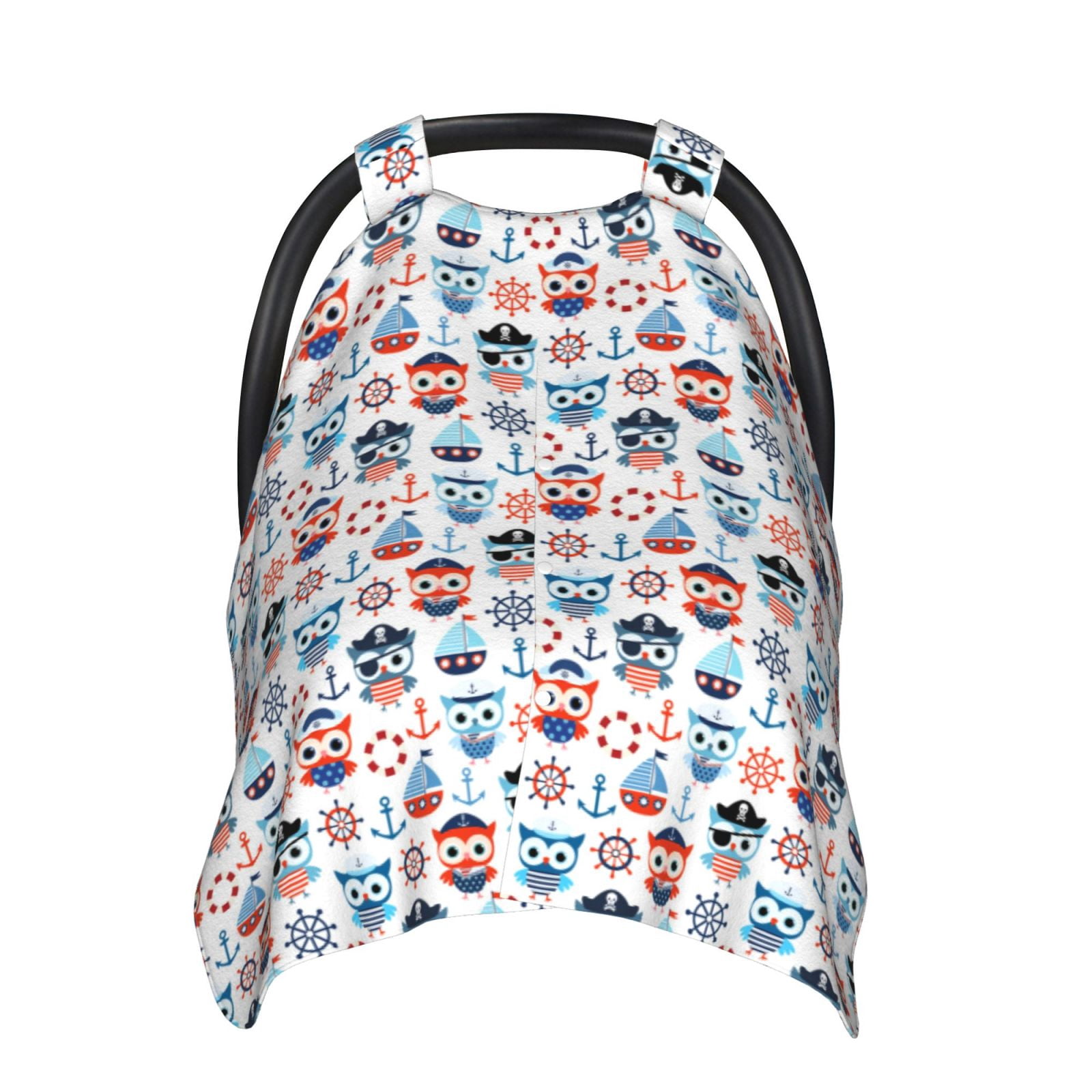 Naloa Nautical And Pirate Owls Baby Car Seat Cover, Breathable Baby Carrier Cover, Multiuse Baby Carrier Cover & Nursing Breastfeeding Cover