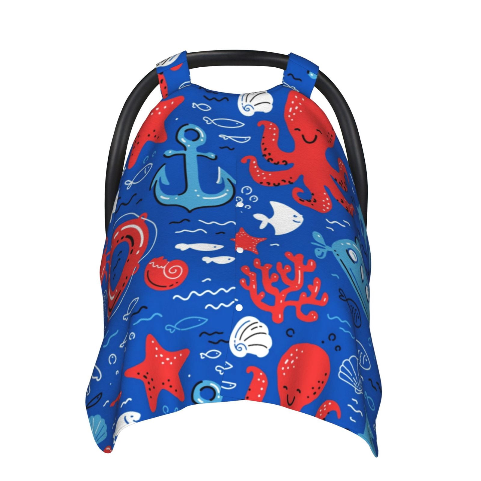Naloa Nautical Animals Baby Car Seat Cover, Breathable Baby Carrier Cover, Multiuse Baby Carrier Cover & Nursing Breastfeeding Cover