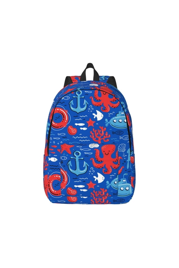 Nautical Animals Canvas Backpack for Men Women Rucksack Casual Travel Daypack College Tote Satchel Bookbag for Teens-Medium