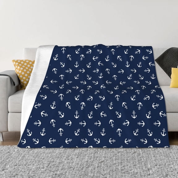 Naloa Nautical Themed Simple Anchors Flannel Blankets - Thick and Warm Blanket for Winter, Soft Fuzzy Plush King Blanket for All Seasons80"x60"