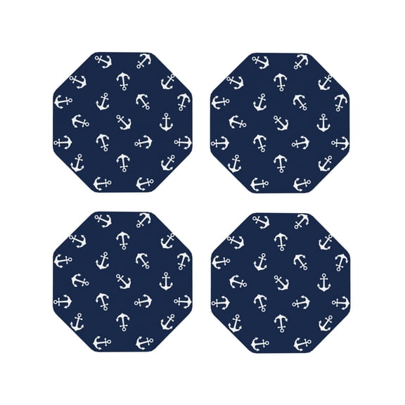 Naloa Nautical Themed Simple Anchors Leather Coasters for Drinks, Durable Drink Coasters 4 Set for Tabletop Protection, Luxurious Home Décor and Housewarming Gift ( {designName})Octagon