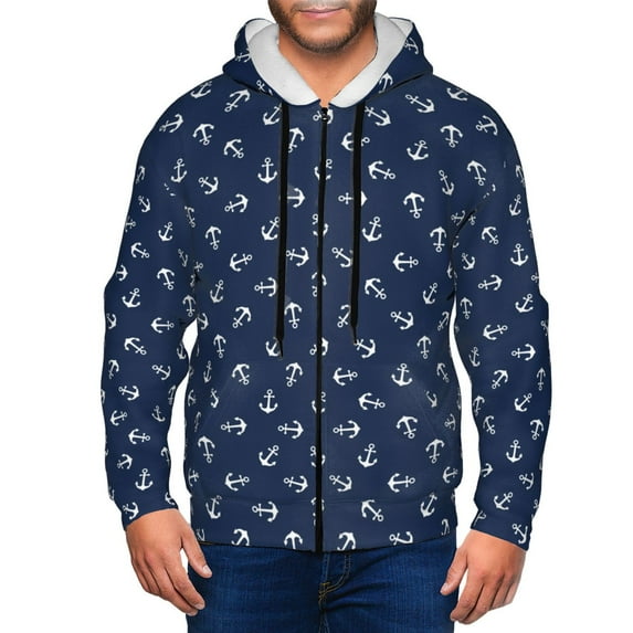 Naloa Nautical Themed Simple Anchors Men’s Hoodies, Zip up Hoodie, Sweatshirts,Hoodies for Men Sizes S-3XL-Large