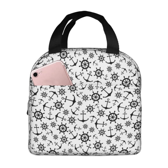 Naloa Nautical Themed Simple Anchors Print Lunch Box for Women Men,Insulated Lunch Bag,Lunchbox,Thermal Leakproof Cooler,Reusable Lunch Tote Bag for Work School Travel Picnic