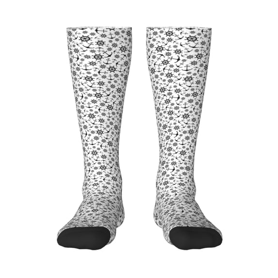 Naloa Nautical Themed Simple Anchors Thigh High Socks Extra Long Stretchy Sock Women Over Knee High Opaque Stocking Daily Wear